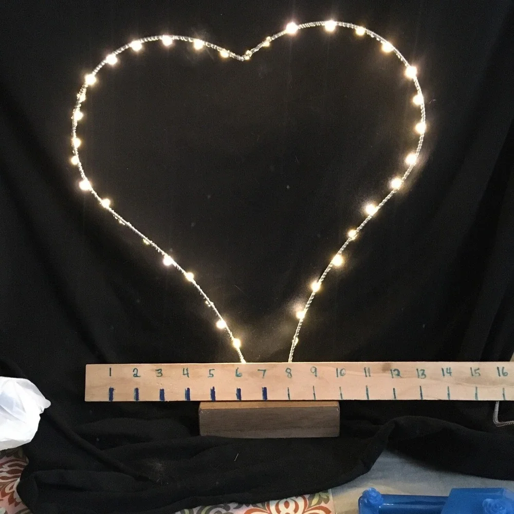 Heart Shaped LED Light Battery Powered 2 AA's Wood Base Night Light Valentines